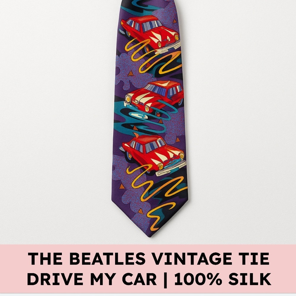 The Beatles Silk Tie Drive My Car 1991 Manhattan Menswear Retro Vintage Purple